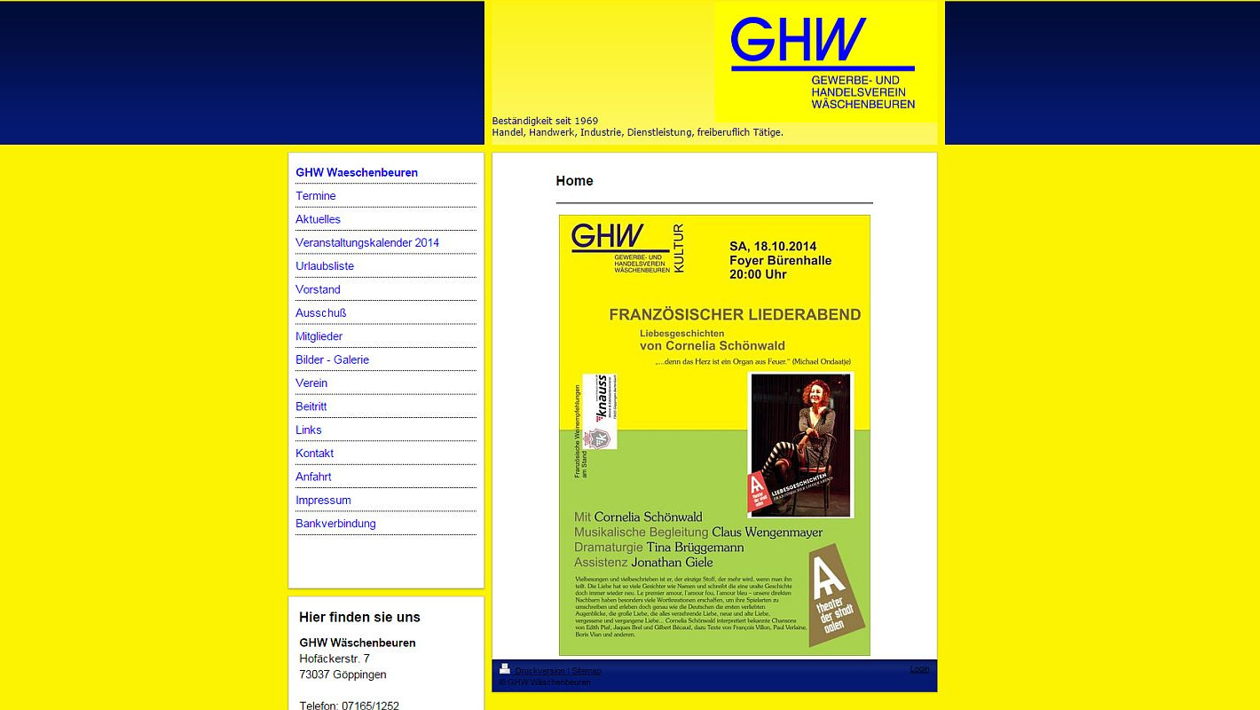 Screenshot der Homepage GHW